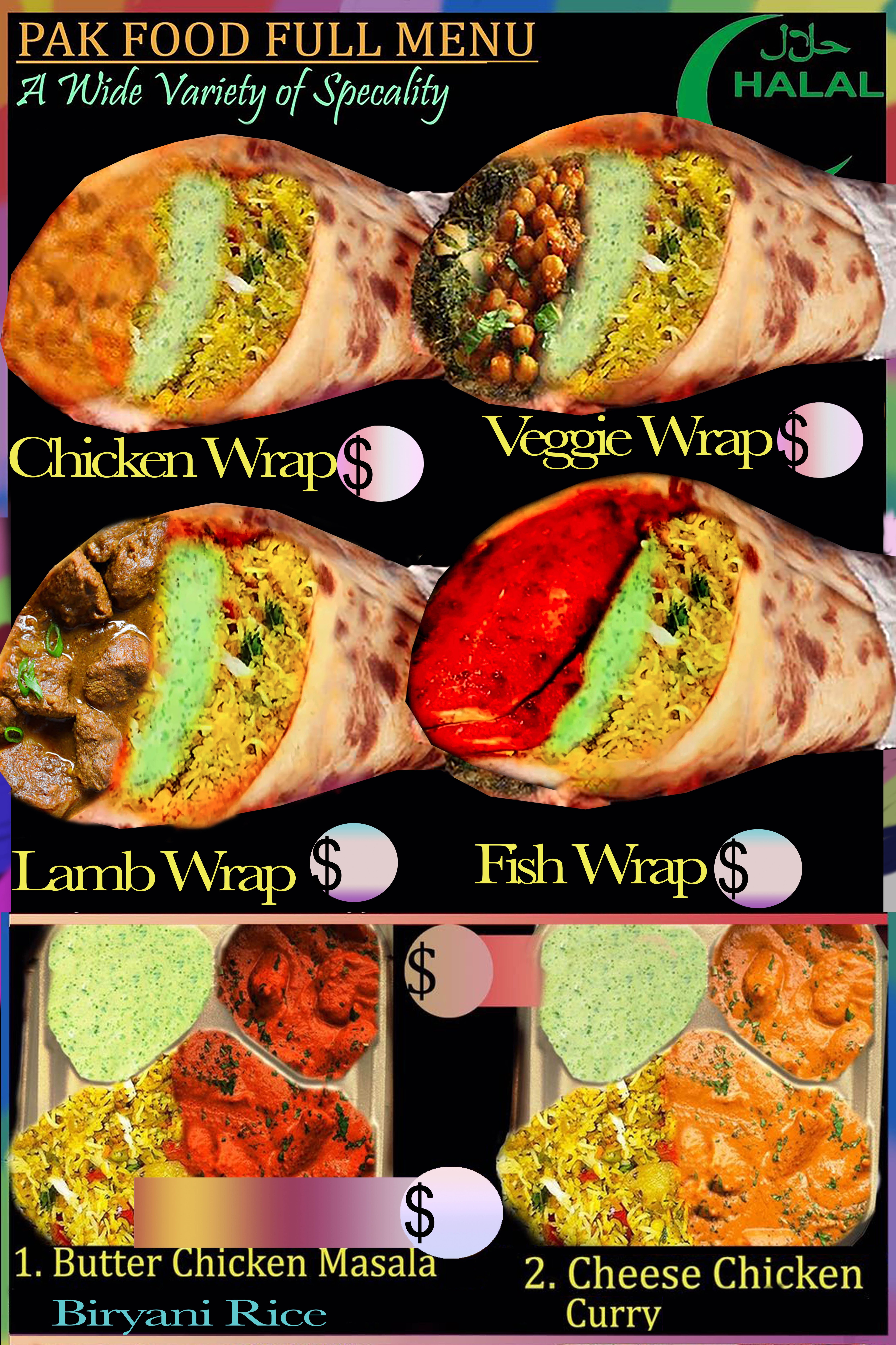 Pak Food full menu board